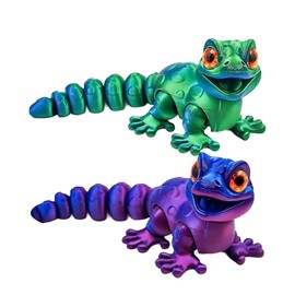 2PCS 3D Printed Lizard Set, 13.8cm Articulated Chameleon Toys, Flexible 3D Printed Animals for Desk Decor, Stress Relief Fidget Toys, Unique Gifts for Adults and Kids (Blue-Purple & Blue-Green)