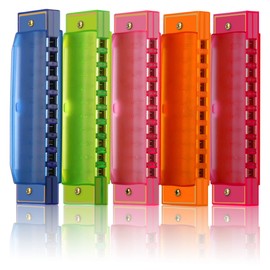 Harmonica for Kids 10 Hole Translucent Harmonica, 5 Pack Educational Toys Beginner's Musical Instruments for Children's Party Holidays (Blue, Red, Green, Orange, Pink)