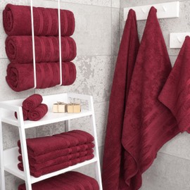 American Soft Linen American Soft Linen Luxury 4 Piece Bath Towel Set, 600 GSM 100% Cotton Turkish Bath Towels for Bathroom 27x54 in Extra Large Bathroom Shower Towels, Bordeaux Red