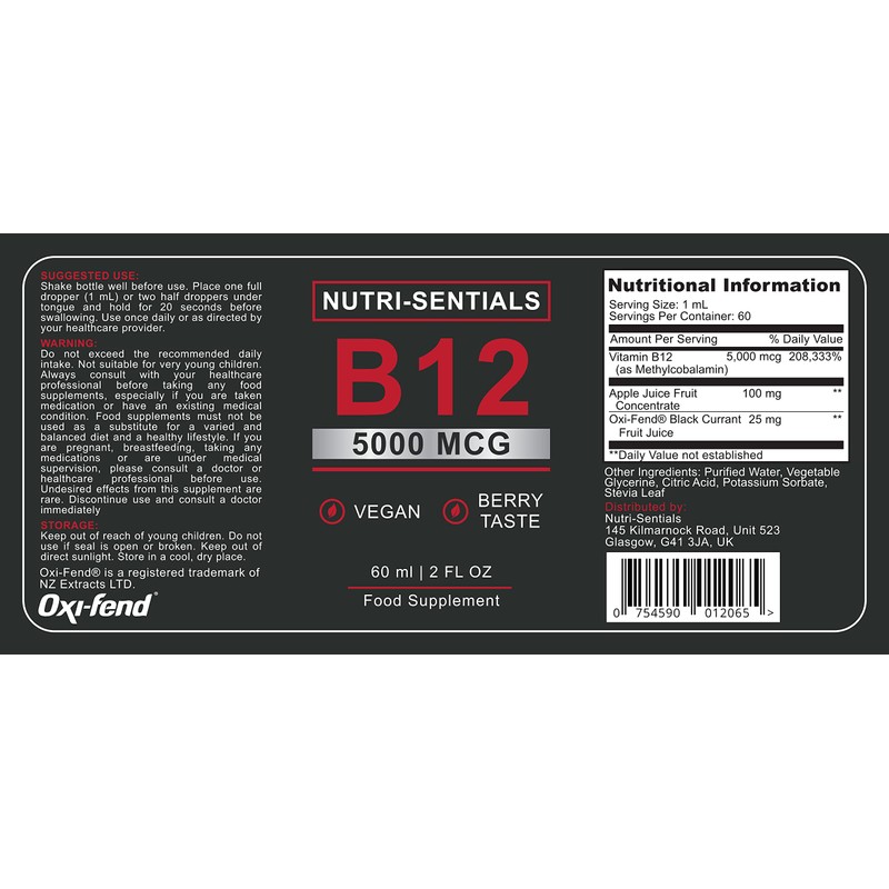 Vitamin B-12 Liquid Drops - 5000 mcg Methylcobalamin High Strength