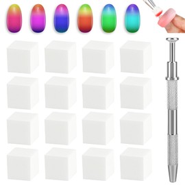 JSRQT 100Pcs Soft Nail Sponges for Ombre,White Nail Art Sponges with Metal Grabber Pen, Gradient Nail Art Tools,Manicure Supplies for DIY Nails