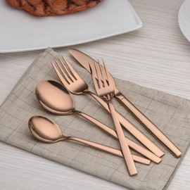Berglander 20 Piece Titanium Rose Gold Plated Stainless Steel Flatware Set, 20 Pieces Copper Silverware Set, Copper Color Cutlery Sets, Service for 4 (shiny Copper)