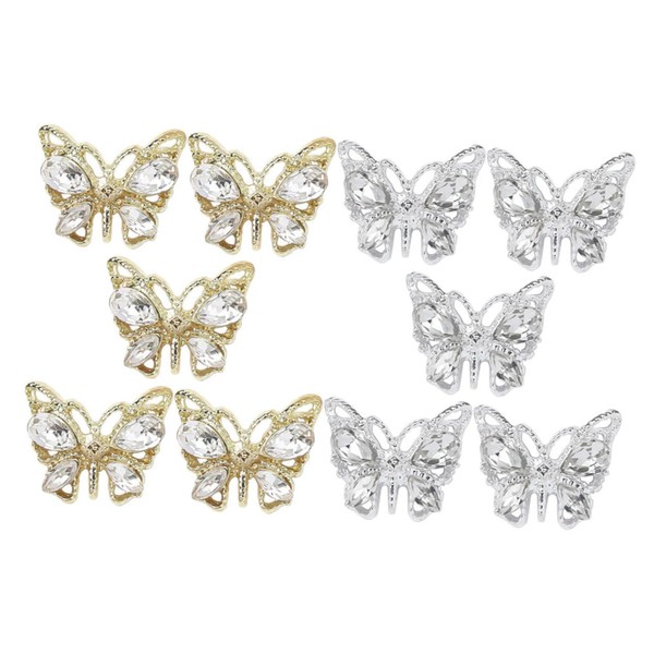 WOONEKY 10pcs Butterfly Nail Gems Shiny Charms for Women DIY