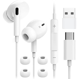 Type C Earphones [Compatible with iPhone15] Wired HiFi Clear Calls Earphone Microphone, Comfortable to Wear, Ergonomics, USB C, Tangle-Free, No Delay, Deep Bass, Remote Control, In-Ear Type, Small,