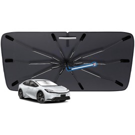 Windshield Sun Shade Custom Fit for Toyota Prius 2023-2024, Upgraded Car Sunshade Cover Umbrella Accessories with Safety Hammer and 360°Pull Cord Anti-Scratch Handle