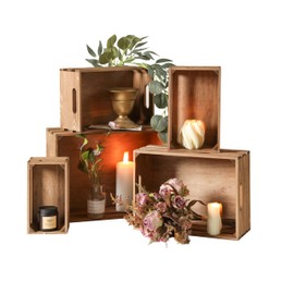 KMwares Set of 5 Vintage Rustic Solid Wood Decorative Nesting Wooden Crates Storage with Open Handles - Multipurpose Wood Crafted Boxes/Bathroom Kitchen,Laundry Crates/Fruits & Vegetables Boxes