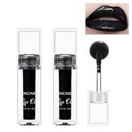 Mrettick 2PCS Black Glitter Lip Gloss, Diamond Shimmer Lipstick, High Pigment Waterproof Long Lasting Lipsticks, Sparkling Glossy Liquid Lipstick Lip Gloss for Women Lip Oil （black）