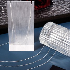 Elecrelive 925 Sterling Silver Cable Chain Satellite Chain with Tube Bead 3.28 Feet Unwelded Necklace Chains with Jewelry Cleaning Cloth Velvet Storage Bag for Men Women Jewelry Chain DIY Making