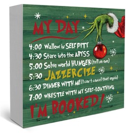 My Day Funny Merry Christmas Home Decoration Wood Box Sign Christmas Party Decorations Sign Novelty Winter Holiday White Elephant Decor for Signs for Home Office Workplace