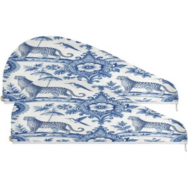 Toallas de pelo micro con botón adecuadas para todo tipo de pelos, toallas de leopardo azul francés para toalla de cabello húmedo para el cabello, paquete de 2