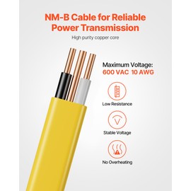 VEVOR NM-B Wire, 14AWG/2C Non-Mettalic Residential Indoor Electrical Wire with Ground, PVC Sheathed High-Purity Copper Core Cable, for Outlets, Switches, Other Loads & Lighting Wiring Projects(50 ft)