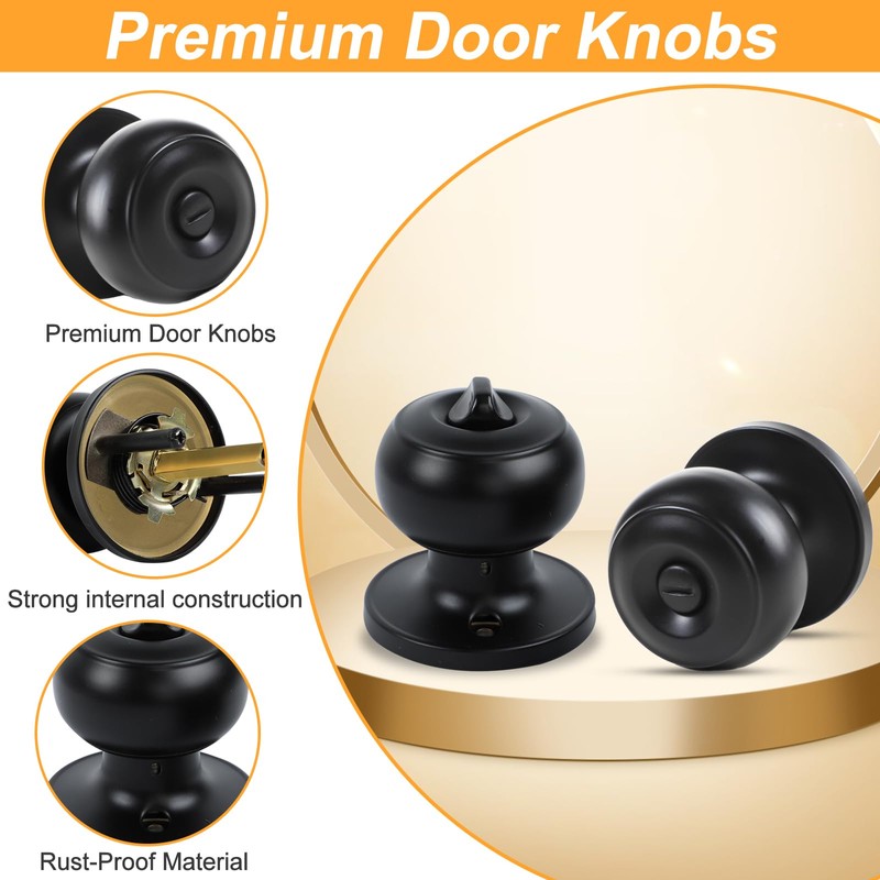KAMOTA Privacy Door Knobs, 5 Pack Matte Black Heavy-Duty Door