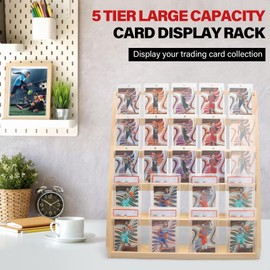 5-Tier Graded Trading Baseball Football Sports Card Display Case, Wood Card Stands for Sports PSA Cards Show Display Case Frame Case for Card Game Collection (Natura)