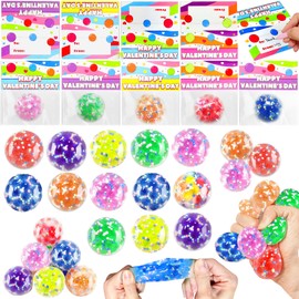 Dealot 24 Pack Prefilled Valentine's Day Gifts for Kids with Stress Balls Valentines Day Cards for Kids Classroom School Exchange Gift Party Favors Squeeze Fidget Toys for Stress Relief Adults