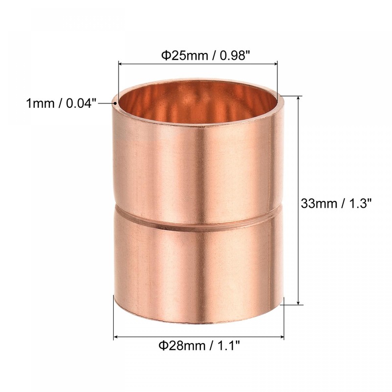 sourcing map Copper Pipe Coupling 25mm Straight Connecting Adapter with
