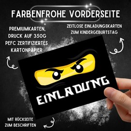 ZETTMANN® 24 Premium Invitation Cards for Children's Birthday Boys, Set of 12 Invitation Cards and 12 Envelopes, Ninja Birthday Invitation Cards (Black Ninja)