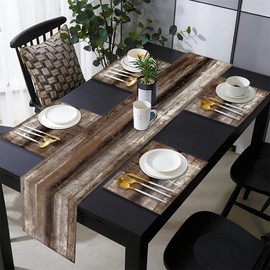 LOKMU Dark Brown Table Runner and Placemats Set of 6, Abstract Paint Art Home Table Decor for Dining Farmhouse Wedding Party Holiday Dinner, 72x13 inches Table Runner and 6 Placemats