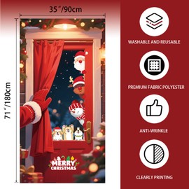 AEHHDL Christmas Door Cover,Snowman and Dogs Red Xmas Door Covers Decorative Christmas Front Porch Sign Decorations and Supplies for Home House Party Room Office Decor-71 × 35inches (Christmas-01)