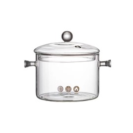 Glass Saucepan Simmer Pot and Pan Cookware for Cooking Stews Hot Beverages Noodles Milk Fruit Flower Tea Baby Food Spices, Clear Glass Stovetop Pot and Pan with Lid, Heat Resistance (1.9L)