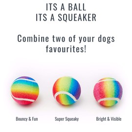 Pet London Rainbow Dog Tennis Balls-Squeaker Inside-Set of 3-Dog Ball Toys for Squeaking & Fetching- Celebrate Your Dog's Happy Birthday or any Occasion - Perfect Dog Party Gift Toy-Bday Balls (Mini)