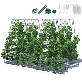 Giantex 8 Panels Cucumber Trellis, A-Frame Garden Trellis for Plant Climbing, Greenhouse Vegetable Fruit Grow Support with 18 Clips, 16 Ground Stakes, 8 Spiral Connectors, 12 Cable Tie, Twist Tie