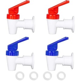 4 Pack Replacement Water Dispenser Faucets - 2 Red & 2 Blue Plastic Spigots, 3/8 Inch Internal Thread, BPA-Free for Water Coolers, No Leak Push-Type Spouts