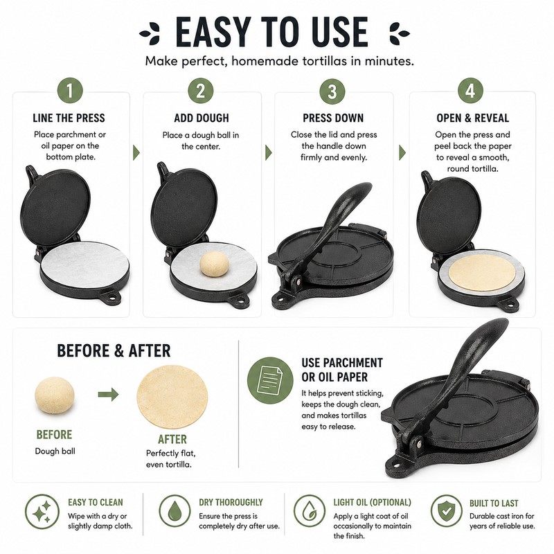 Adjustable Tortilla Press for Homemade Flatbreads – Aluminum Manual Dough