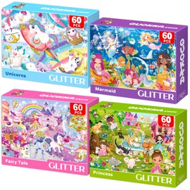 QUOKKA Jigsaw Puzzles For 3 4 Year Olds - 4x60 Jigsaws for Children Age 5 6 7 - Kids Puzzles For Learning Princess Mermaids - Unicorn Gift Toy for Boys & Girls 5-8 yo