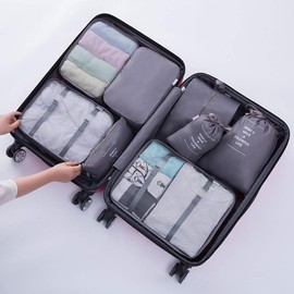 Travel Packing Cubes, Toifucos Multifunction 8pcs/set Travel Cubes Luggage Organiser Waterproof Travel Compression Suitcase Bag Travel Essential Bag, Dark Gray