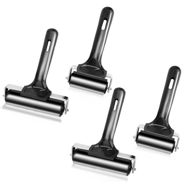 Yesland 4 Pcs Brayer Roller, Black Rubber Roller for Printmaking Wallpapers Stamping Gluing Application - 3-7/8 & 2-3/8 Inches