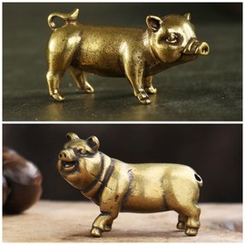 MHYGKTXRA 2pcs Decorative Brass Pig Figurine Statue - Unique Collectible Animal Decoration, Perfect for Home, Office, or Garden
