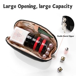 Ethereal Large Makeup Pouch, Large Capacity Makeup Bag for Purse, Travel Zipper Pouch, Makeup Accessories Organizer, Black