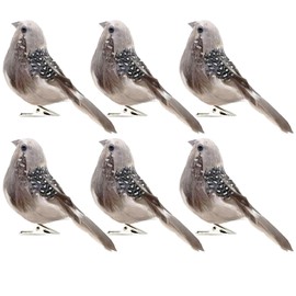 LWINGFLYER 6pcs Artificial Simulation Foam Bird Sparrow Ornaments Clip on Decorative Feathered Birds for Christmas Tree Decoration Winter Seasonal Festival Decor