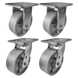4 Heavy Duty Caster Set 4" 5" 6" All Steel Wheels Rigid Swivel and Brake (5" : 2R + 2S)