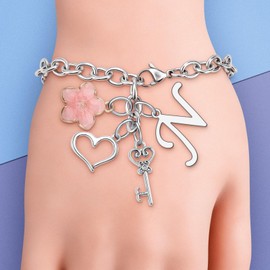 N Letter Bracelets for Women Letter N Initial Bracelet for Women Friend Mom Daughter Initial Silver Bracelets Monogram Gift for Sister Friend Christmas Birthday Gift Stainless Steel Bracelet Alphabet