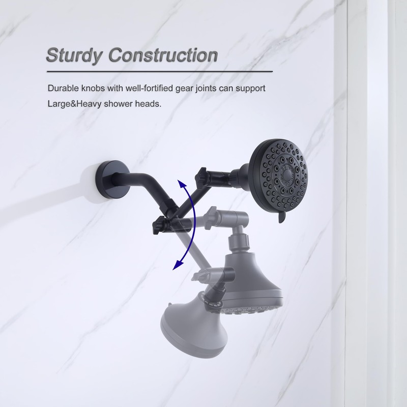 Senhozi Matte Black Shower Head Extension Arm, 4 Inch Brass