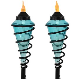 Sunnydaze Blue Glass Torch with Metal Swirl, Outdoor Patio and Lawn Torch, 25- to 66-Inch Adjustable Height, Set of 2