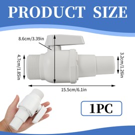 2 Way Ball Valve Replacement Compatible with Hayward SP0729 Econoline, 1.5" MIP x 1.5"-1.25" Hose Adapter, ABS Pool Shut Off Valve for Above Ground Pool Filter Pump Skimmer, Non-Corrosive, Max 50 PSI