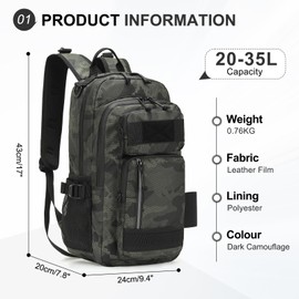 SUIKIHUM 35L Fishing Backpack with Rod Holder, Waterproof Tackle Sling Crossbody Bag with Multi Pocket for Fishing Camping Hunting Hiking, Army Green Camouflage
