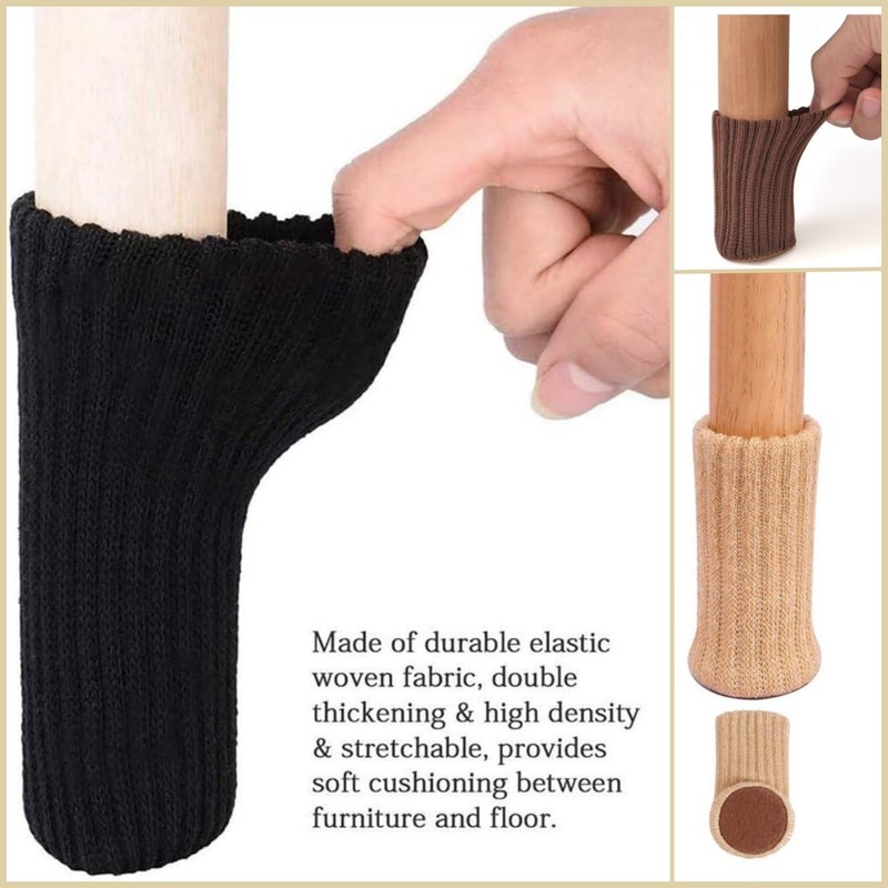 Taicols Chair Leg Socks, 40 Pcs Furniture Socks, Black, Polyester,