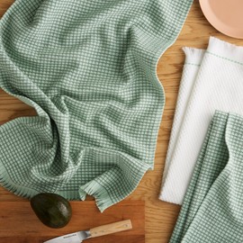 KitchenAid Gourmet Series Gridlines Kitchen Towels 3-Pack Set, 100% Cotton Absorbent, Pistachio Green, 18"x28"