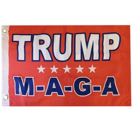 Trade Winds Trump M-A-G-A Red Premium Quality Heavy Duty Fade Resistant Double Sided 100D Woven Poly Nylon 12x18 12"x18" Flag Grommets (RUF)