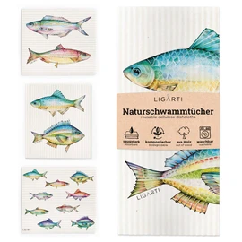 Ligarti® Sponge Cloths Made of Wood (100% Eco & Washable) Set of 3 Dishcloths Sustainably Compostable I All-Purpose Cloths for the Household Made in Germany I Dishcloths, Washing Up Sponge (Colourful