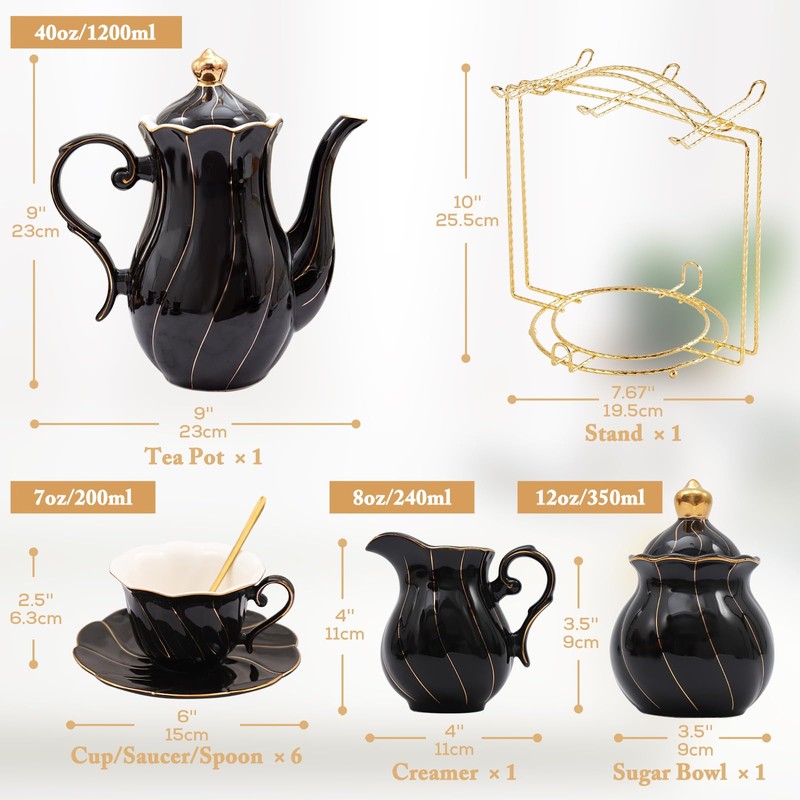 DUJUST 22 pcs Porcelain Tea Set for 6, Luxury British