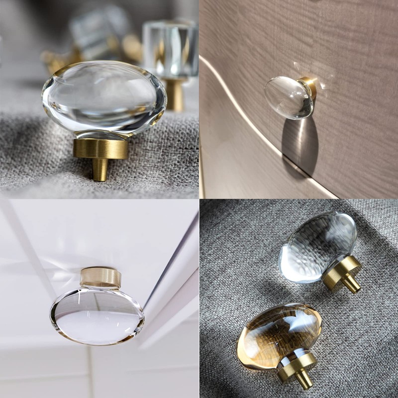 CLCTK 8 Pack Glass Cabinet Knobs and Pulls, Oval Crystal