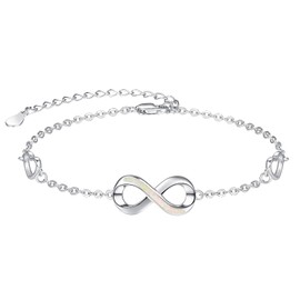 TANGPOET Infinity Bracelet for Women 925 Sterling Silver Forever Love Heart Opal Bracelets Jewellery Gifts for Girlfriend Wife Daughter Birthday Christmas Valentines Mothers Day,7"+2" Adjustable Chain