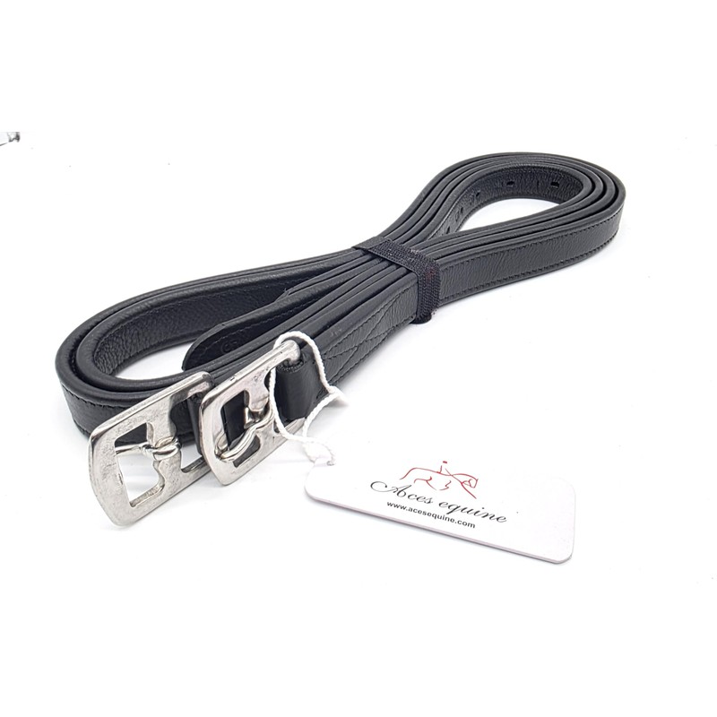 Black Soft Leather Stirrup Leathers for Adult Horses 1 Inch