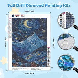 HEIBAGO Sternenhimmel Diamond Painting Für Anfänger, 5D Berge Full Drill Diamant Painting Erwachsene, DIY Cross Embroidery Diamant Kunst Sets Landschaft Diamond Art Bilder Für Wanddekor 30 * 40cm