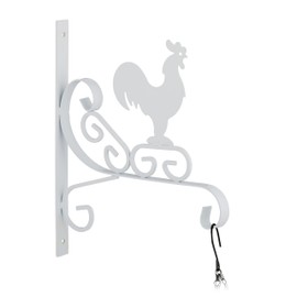 Relaxdays Hanging Basket Bracket, Rooster, Wall Mounted, H x W x D: 30 x 25.5 x 2 cm, Flower Hook for Outdoor & Indoor Use, Iron, White