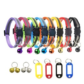 TCBOYING Breakaway Cat Collar with Bell & ID Tag, Mixed Colors Reflective Cat Collars - Ideal Size Weatherproof ID Tags Pet Collars for Cats or Small Dogs(8pcs/Set)